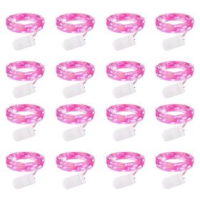 16 Pack Led Fairy Lights Battery Operated String Lights Waterproof Silver Wire 7 Feet 20 Led Firefly Starry Moon Lights For DIY Wedding Party Bedroom (Color: Pink)