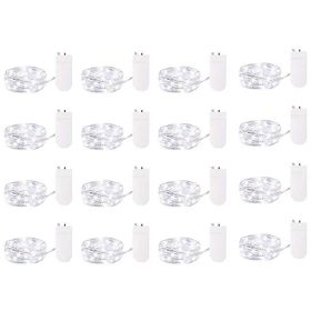 16 Pack Led Fairy Lights Battery Operated String Lights Waterproof Silver Wire 7 Feet 20 Led Firefly Starry Moon Lights For DIY Wedding Party Bedroom (Color: White)